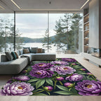 Lush Purple Peony Floral Botanical Arrangement Rug