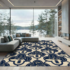 Navy Cream Equestrian Buckle Quatrefoil Rug