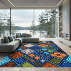 Vibrant Multicolored Geometric Afrocentric Diamond Grid Rug