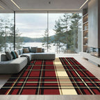 Classic Red Cream Plaid Lines Rug