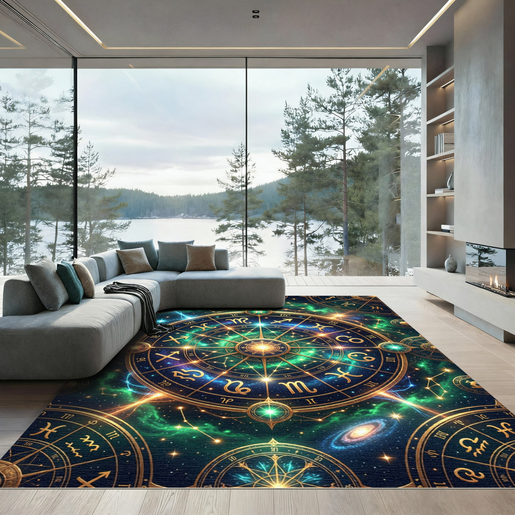 Celestial Golden Zodiac Constellation Art Rug