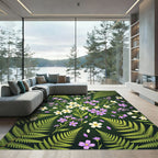 Botanical Fern and Wildflower Forest Meadow Rug