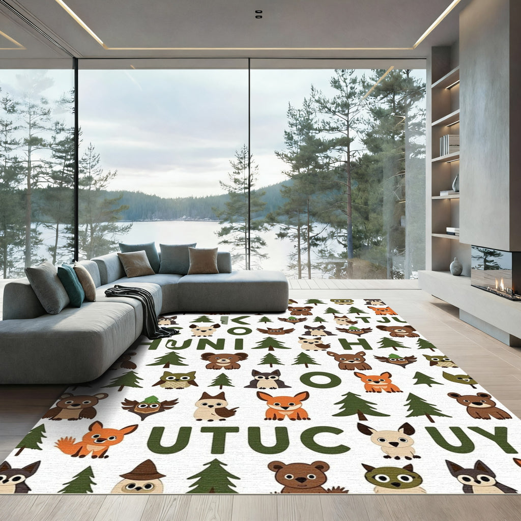 Woodland Animals Forest Tree Characters Rug