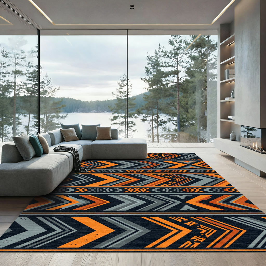 Bold Orange Gray Tribal Chevron Rug