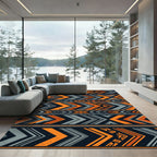 Bold Orange Gray Tribal Chevron Rug
