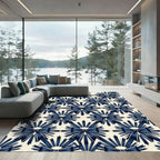 Elegant Navy Bow Sunburst Lattice Rug