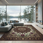 Elegant Plum Floral Gold Medallion Art Rug