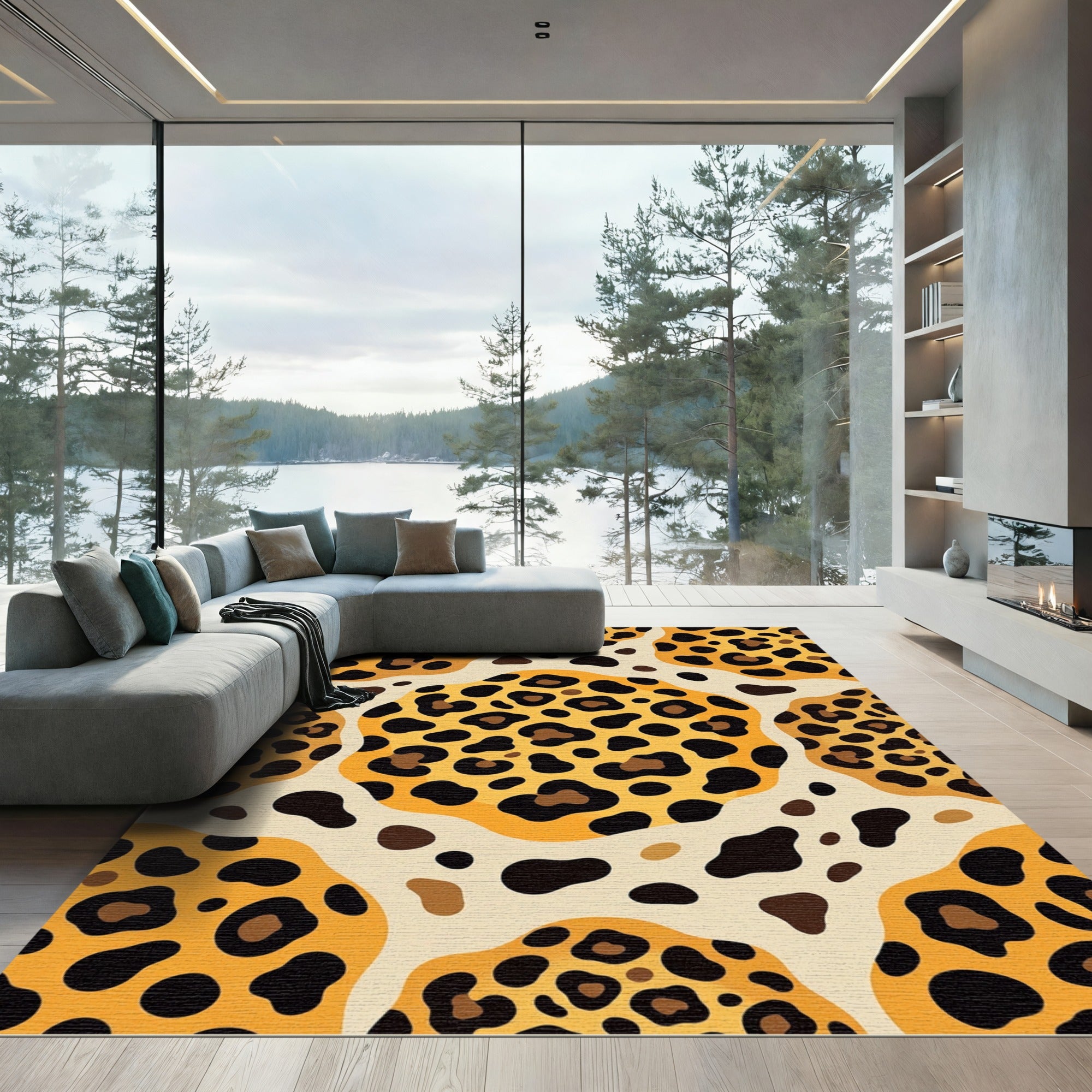 Orange and Black Animal Spots Rug