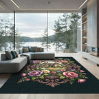 Ornate Floral Cottage Garden Framed Art Rug