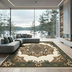 Golden Brown Floral Medallion Border Rug