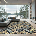 Woven Wood Textured Geometric Rug