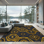 Modern Ochre Geometric Hexagonal Medallion Rug