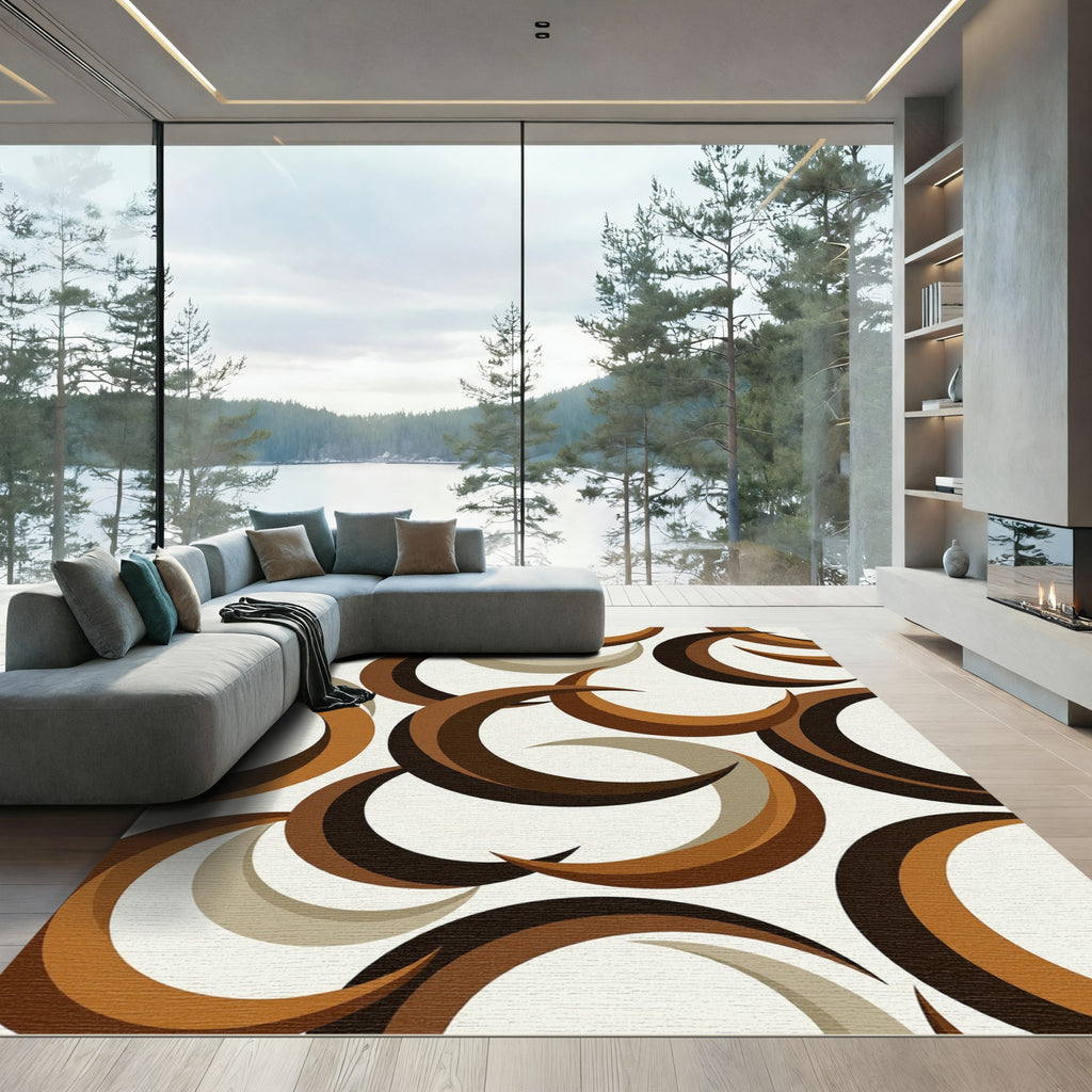 Retro Earth Tone Crescent Moon Abstract Rug