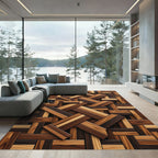 Wood Grain Interlocking Rectangle Composition Rug