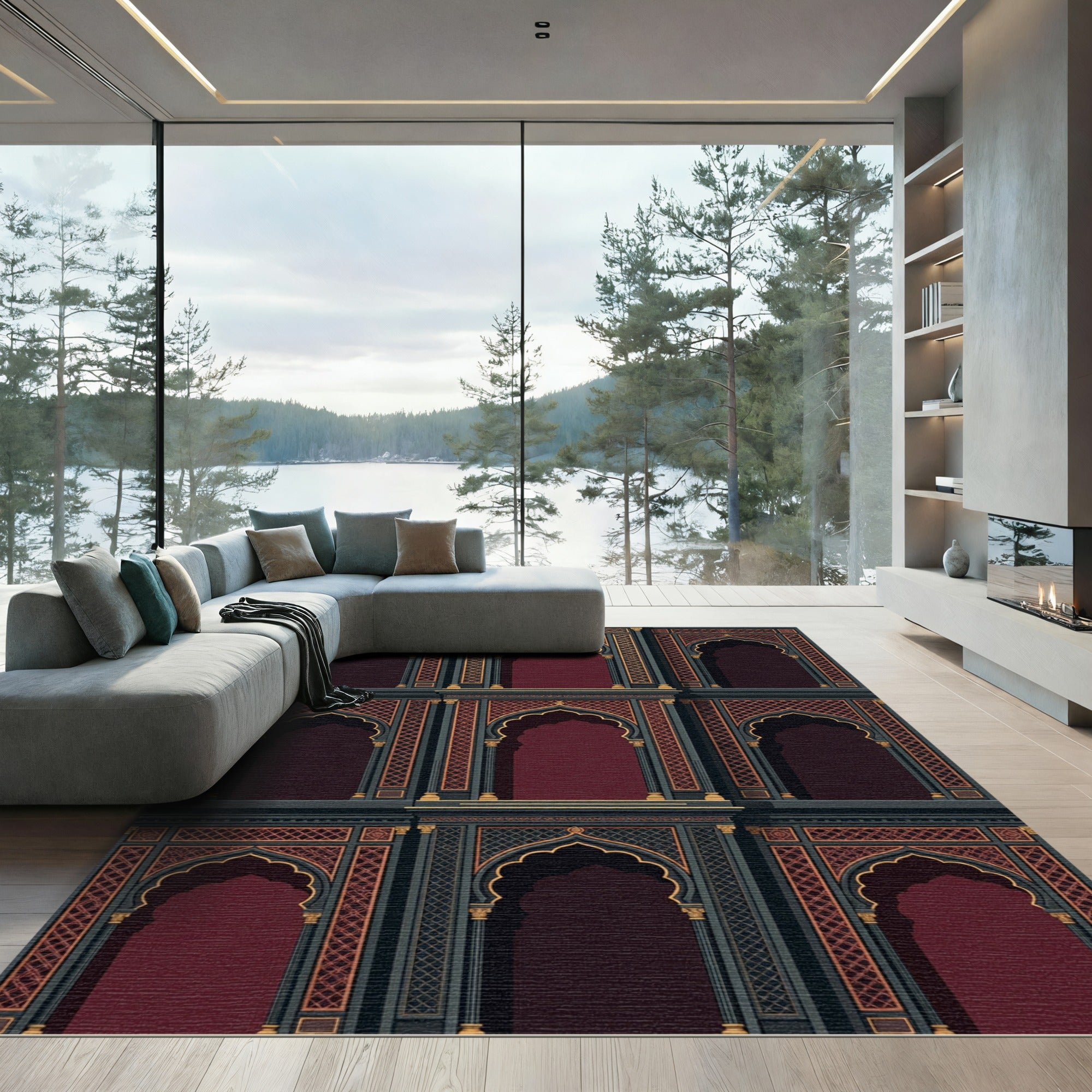 Royal Burgundy Archway Lattice Decor Rug