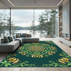 Teal Orange Vine Mandala Art Rug