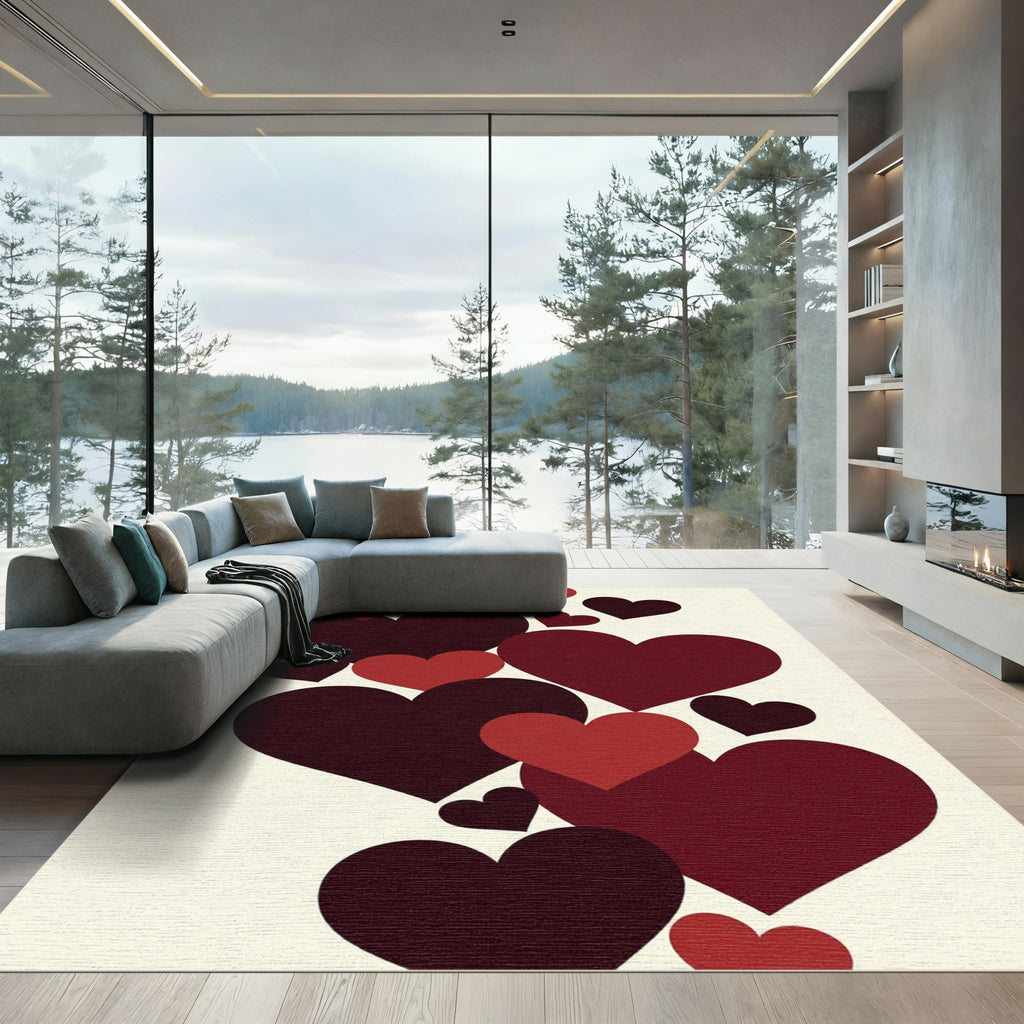 Deep Crimson Floating Hearts Area Rug