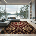 Royal Damask Floral Red Gold Tapestry Rug