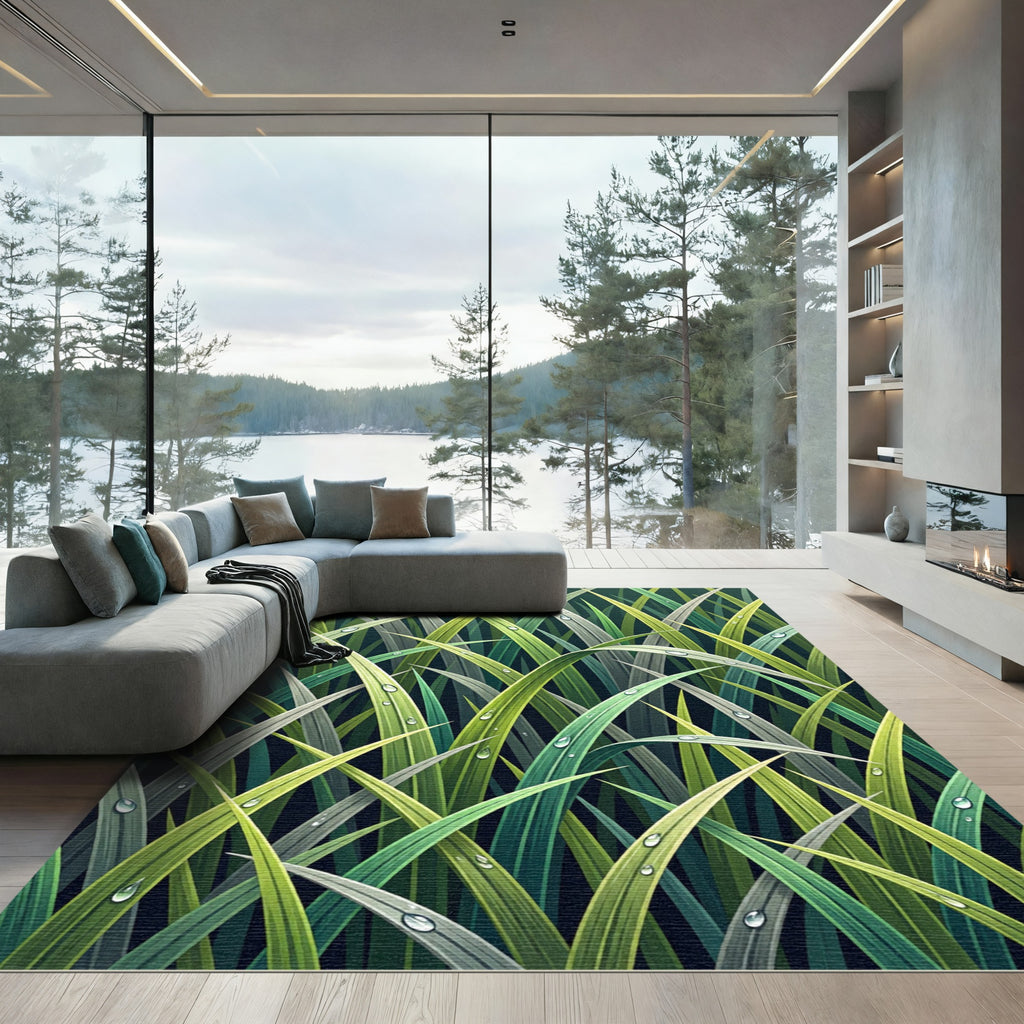 Lush Dewy Grass Blade Meadow Rug