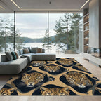 Golden Leopard Face Geometric Tan Rug