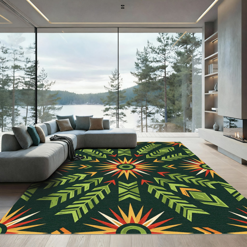 Green Red Yellow Sun Arrow Rug