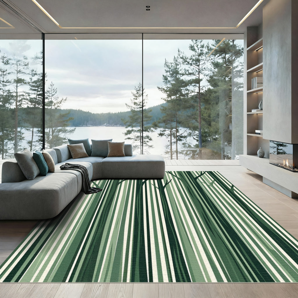 Forest Green Striped Tree Bark Rug
