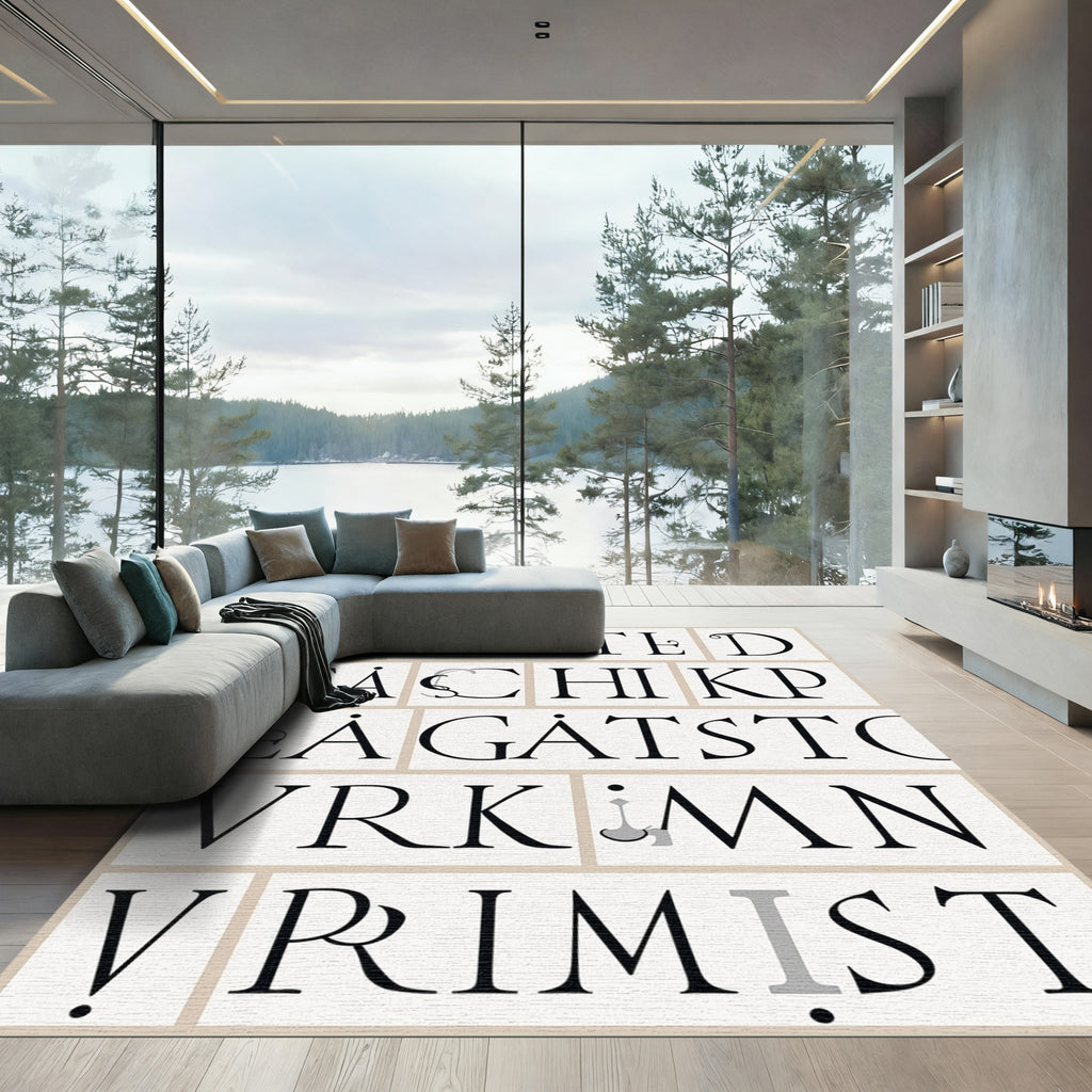 Elegant Typographic Alphabet Collage Rug