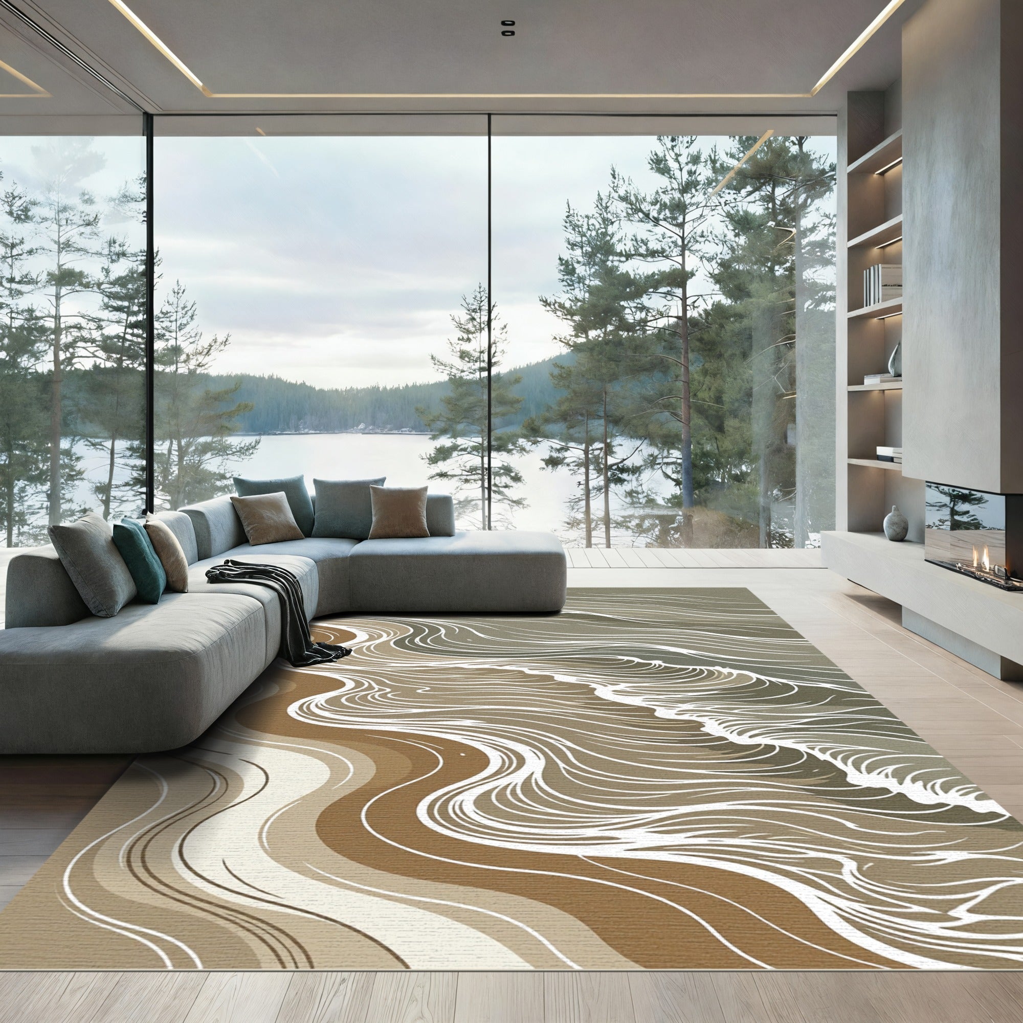 Ocean Waves Earth Tones Rug