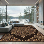 Ornate Golden Floral Damask Medallion Rug