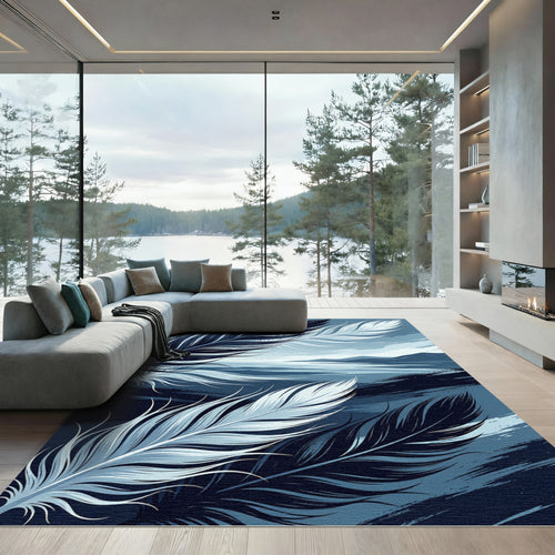 Abstract Indigo Floating Feather Landscape Rug
