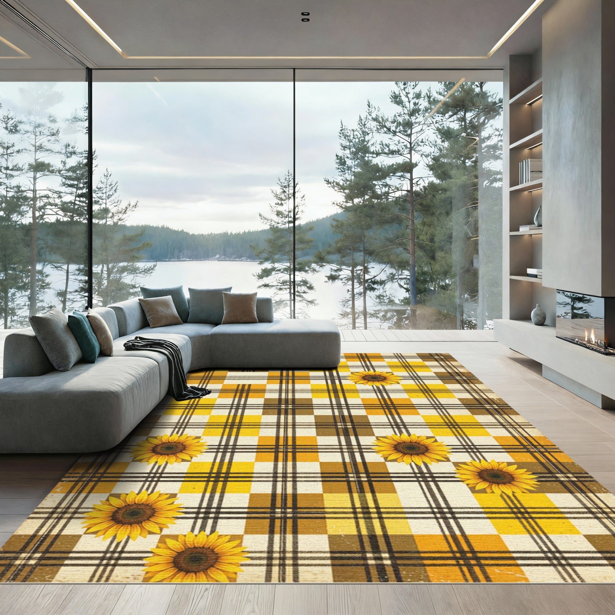 Sunflower Yellow Plaid Farmhouse Check Rug