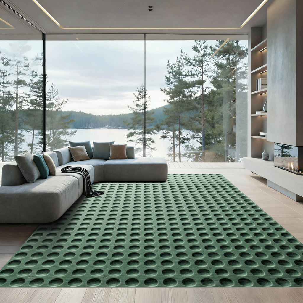 Sage Minimalist Uniform Circular Dot Grid Rug