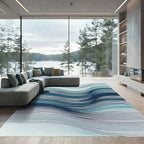 Deep Blue Teal Wavy Stripe Rug