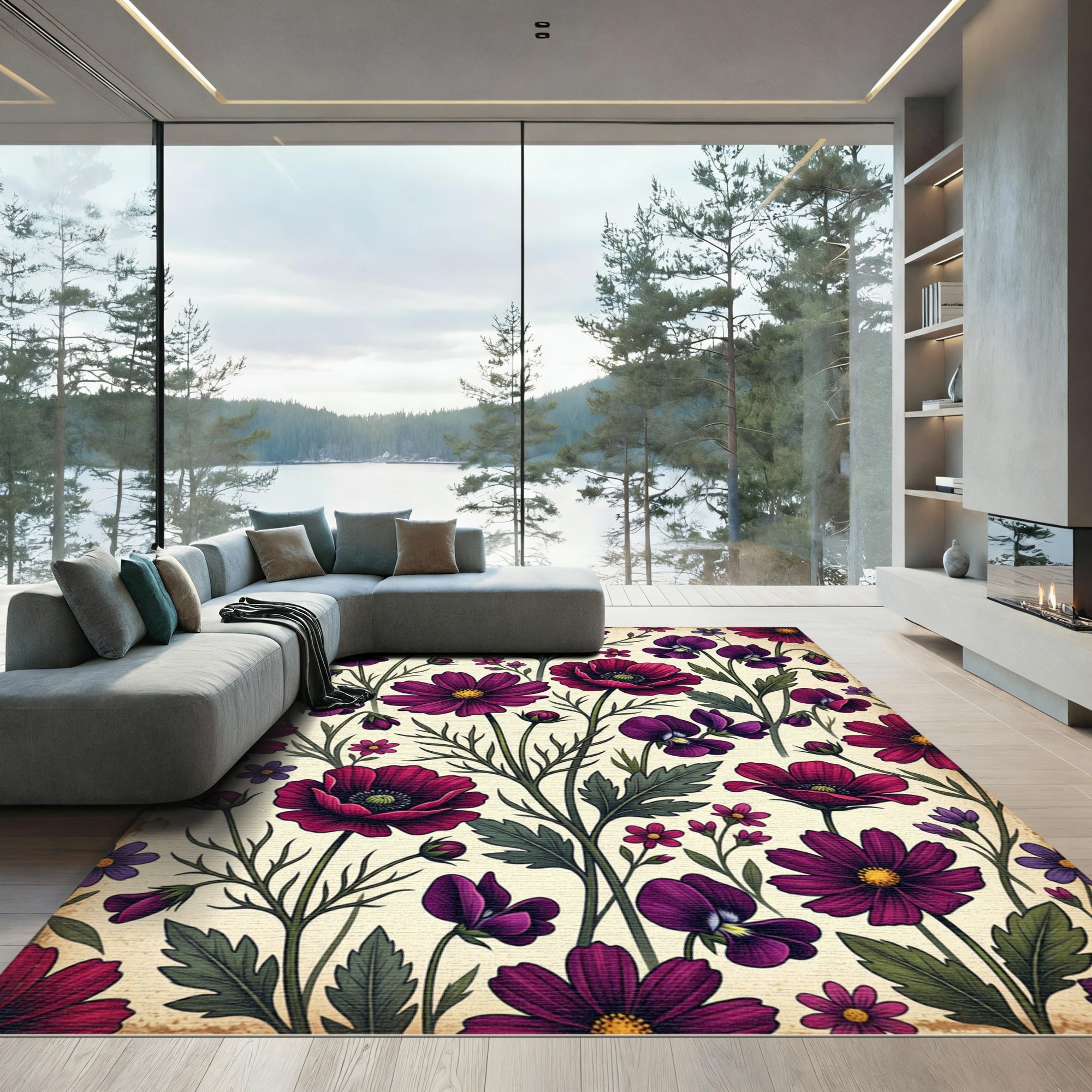 Vintage Deep Purple Floral Meadow Rug