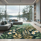 Sage Green Botanical Daisy Field Rug