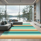 Serene Teal Brown Horizontal Stripes Rug