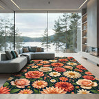 Coral Peach Floral Garden Composition Rug
