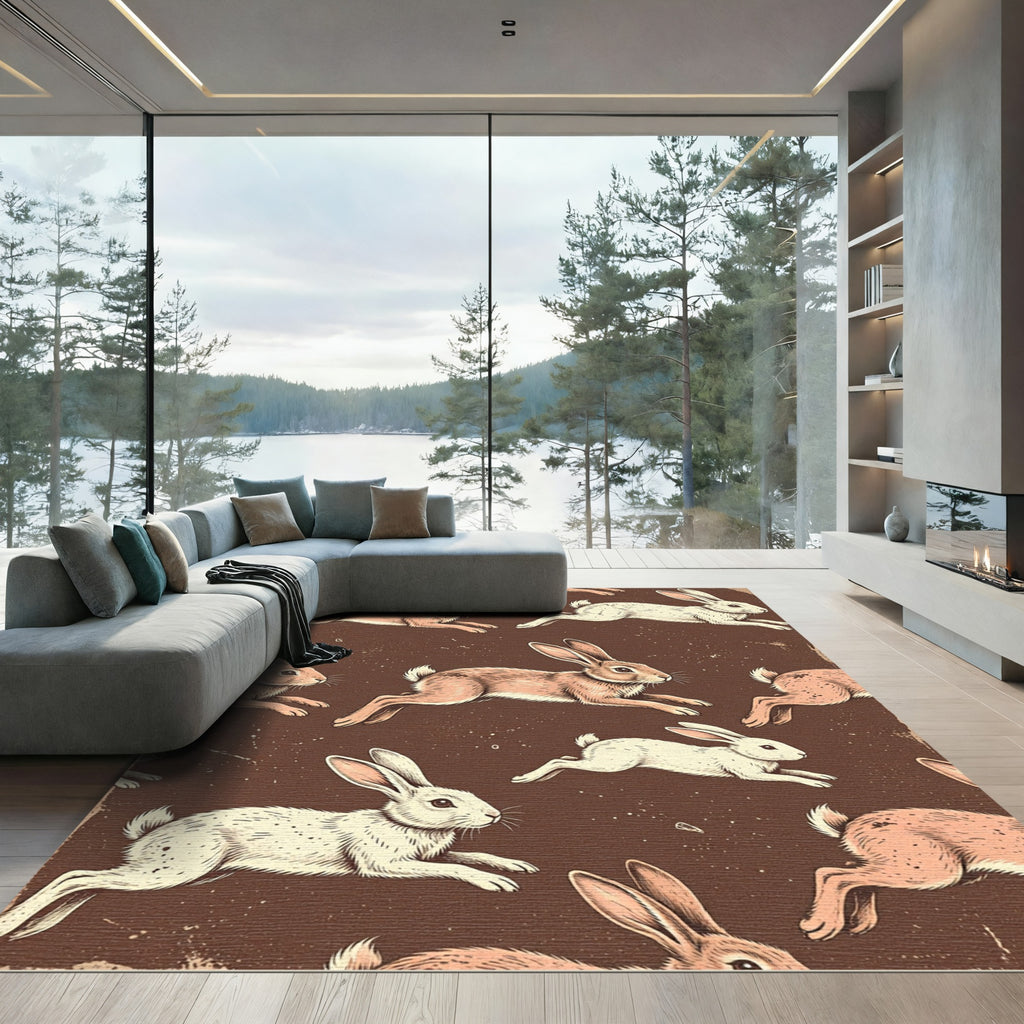 Rustic Chocolate Running Rabbit Meadow Rug