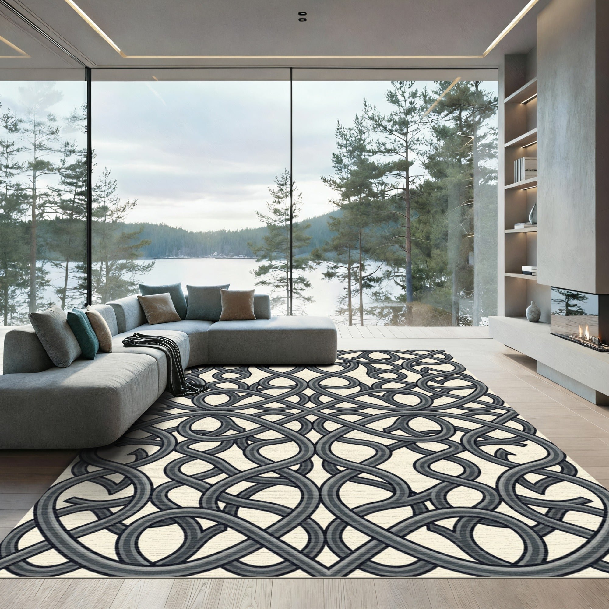 Gray Intertwined Knotwork Classic All Over Rug