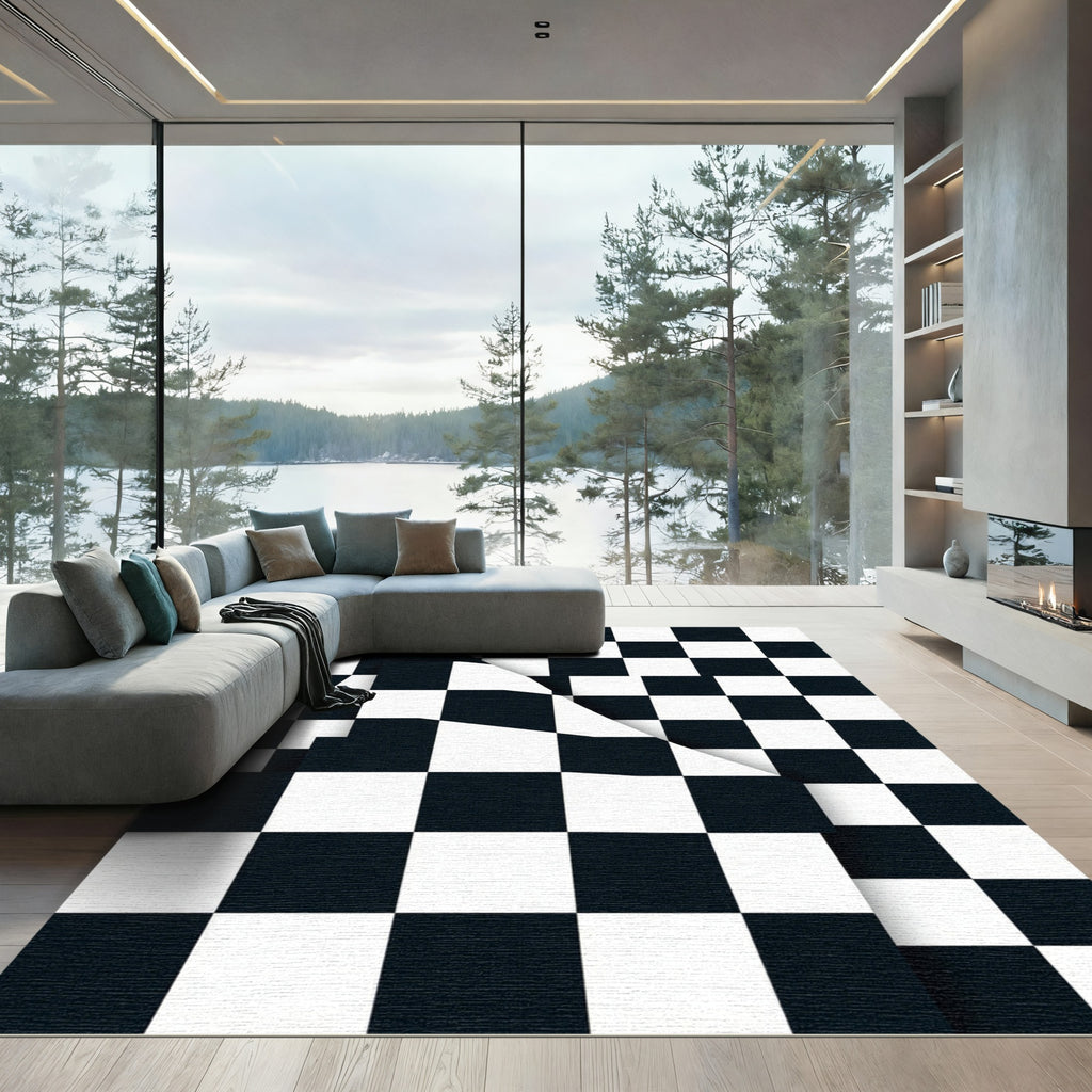 Monochrome Checkerboard Fold Graphic Rug