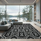 Black Gray Lantern Lattice Pattern Rug