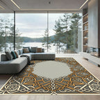 Ornate Gold Chain Geometric Border Rug