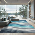 Serene Blue Wavy Ocean Abstract Rug