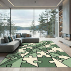 Sage Green Geometric Abstract Puzzle Rug