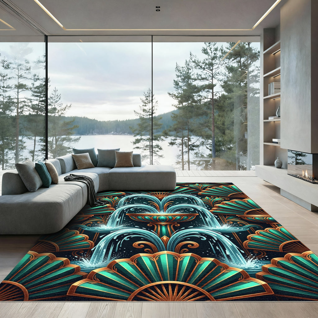 Emerald Teal Fan Fountain Rug