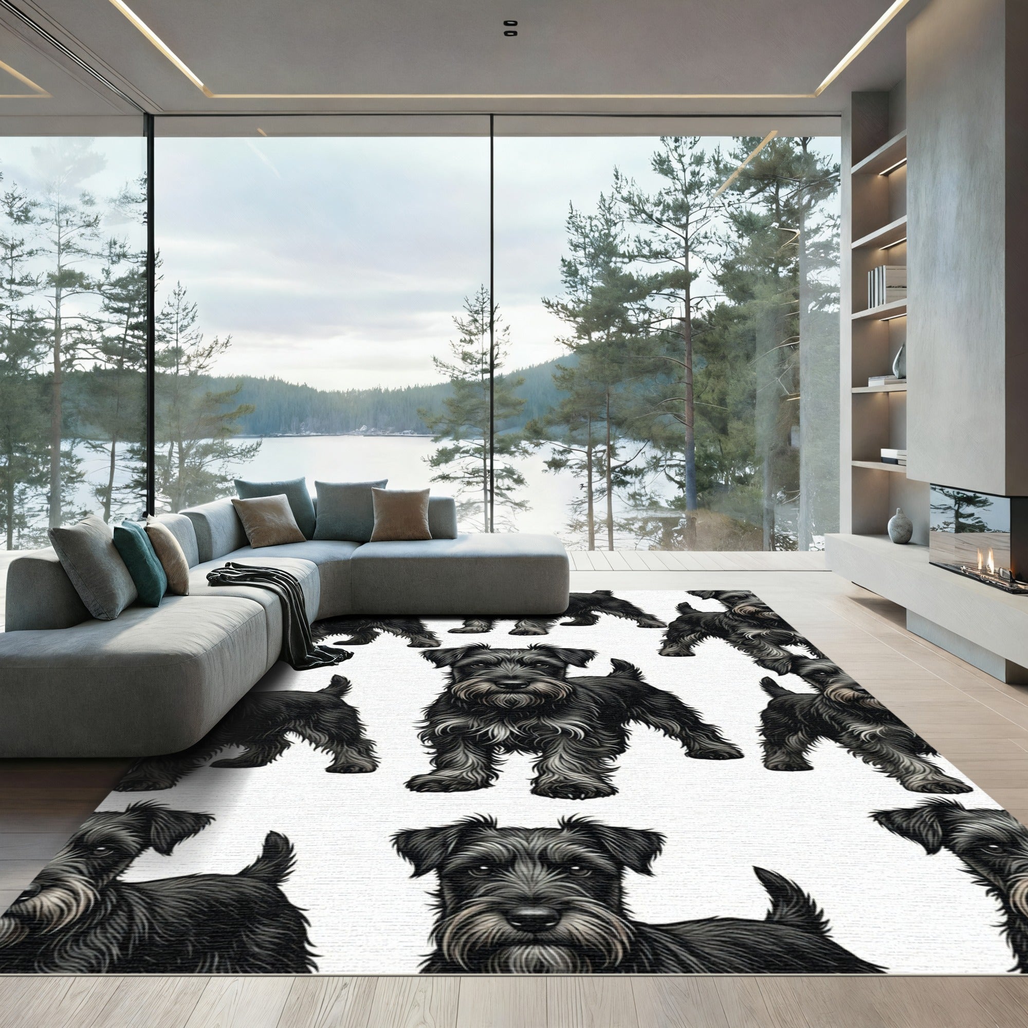 Black Schnauzer Dog Repeats Rug