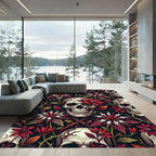 Gothic Skull and Crimson Floral Vine Rug