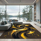 Golden Swirl Abstract Ink Splash Rug