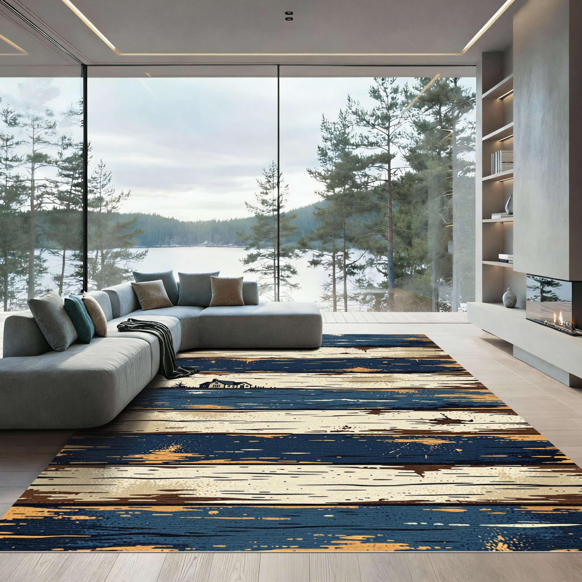 Coastal Farmhouse Navy Striped Shoreline Rug