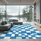 Abstract Blue White Geometric Grid Rug